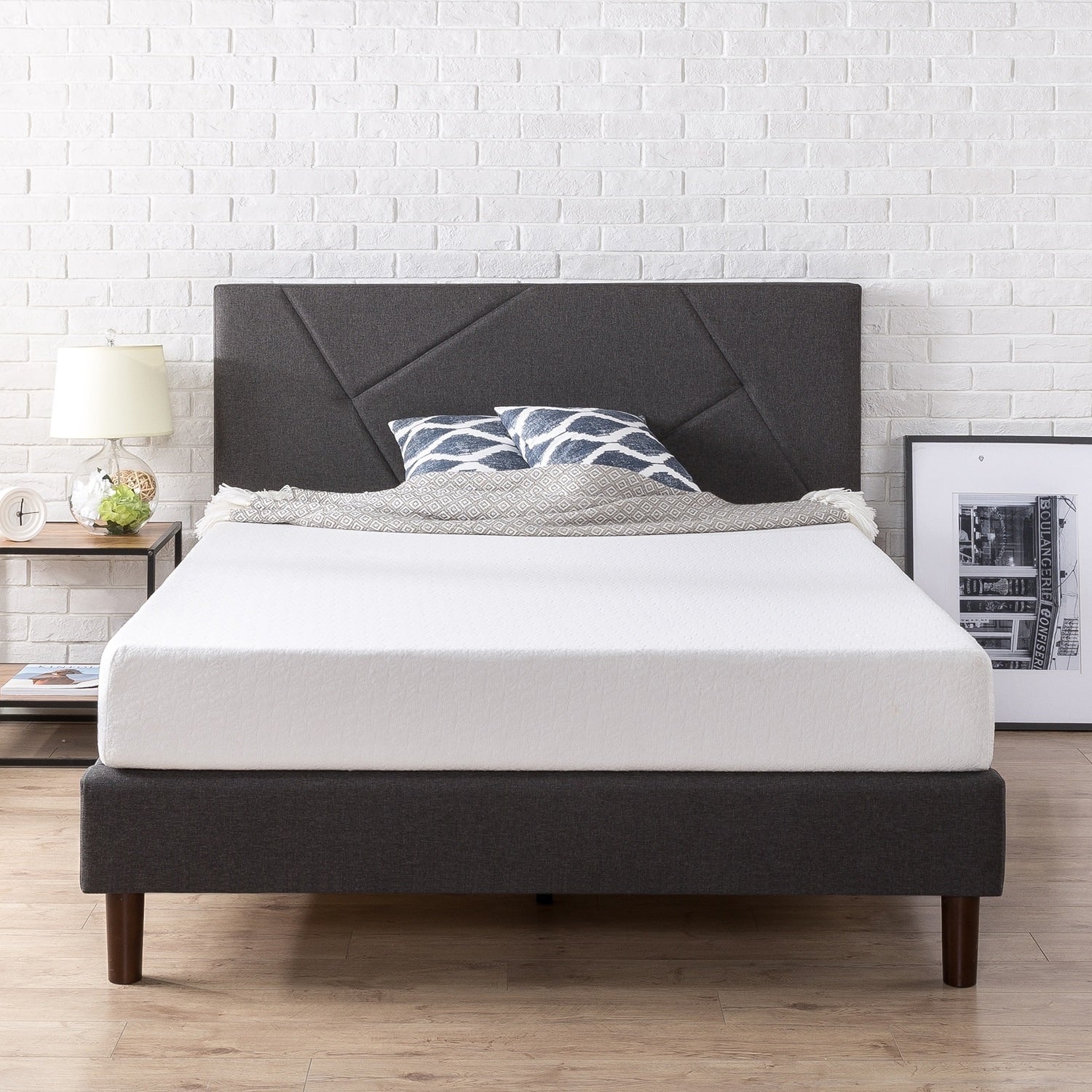 Priage By Zinus Grey Upholstered Geometric Platform Bed Frame