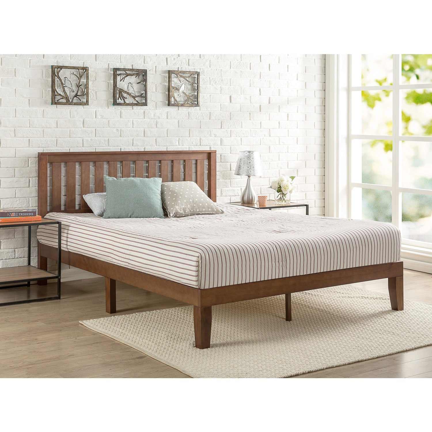 Priage By Zinus Antique Espresso Solid Wood Platform Bed With Headboard