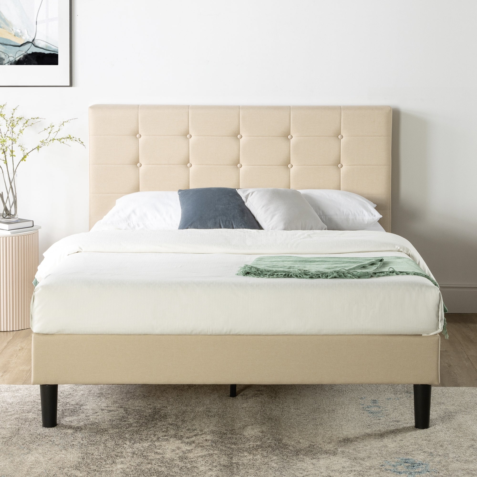 Priage By Zinus Upholstered Button Tufted Platform Bed With Wooden Slats Full
