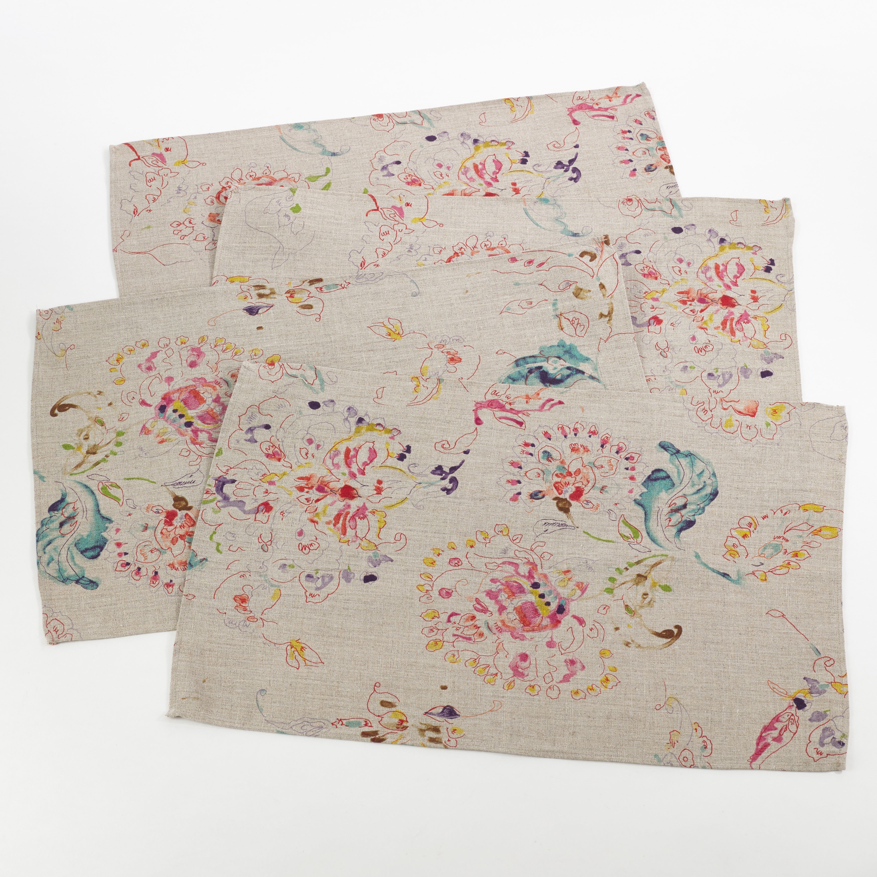 Primavera Collection Printed Floral Design Placemat Set Of 4