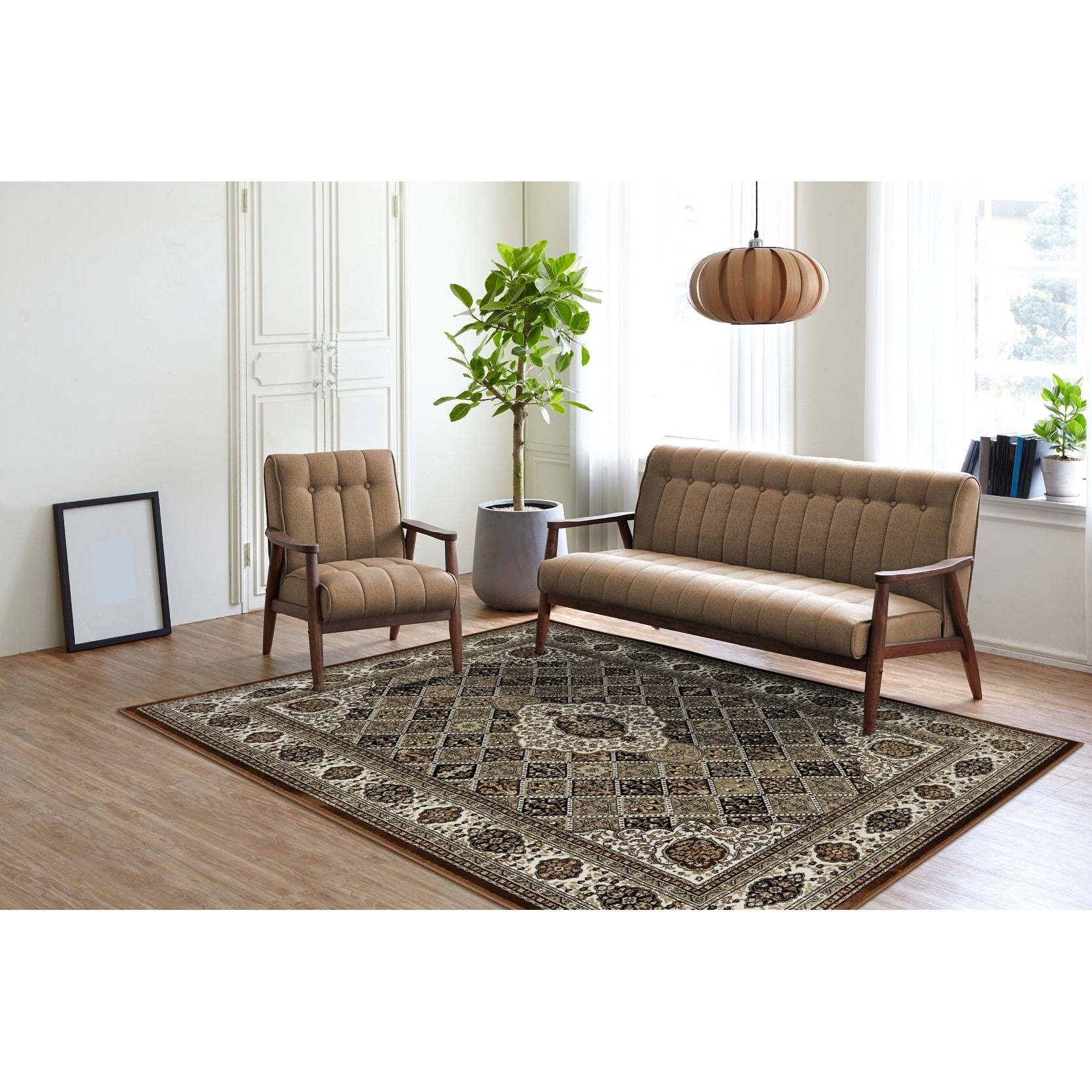 Prime Collection Border Brown Cream Area Rug