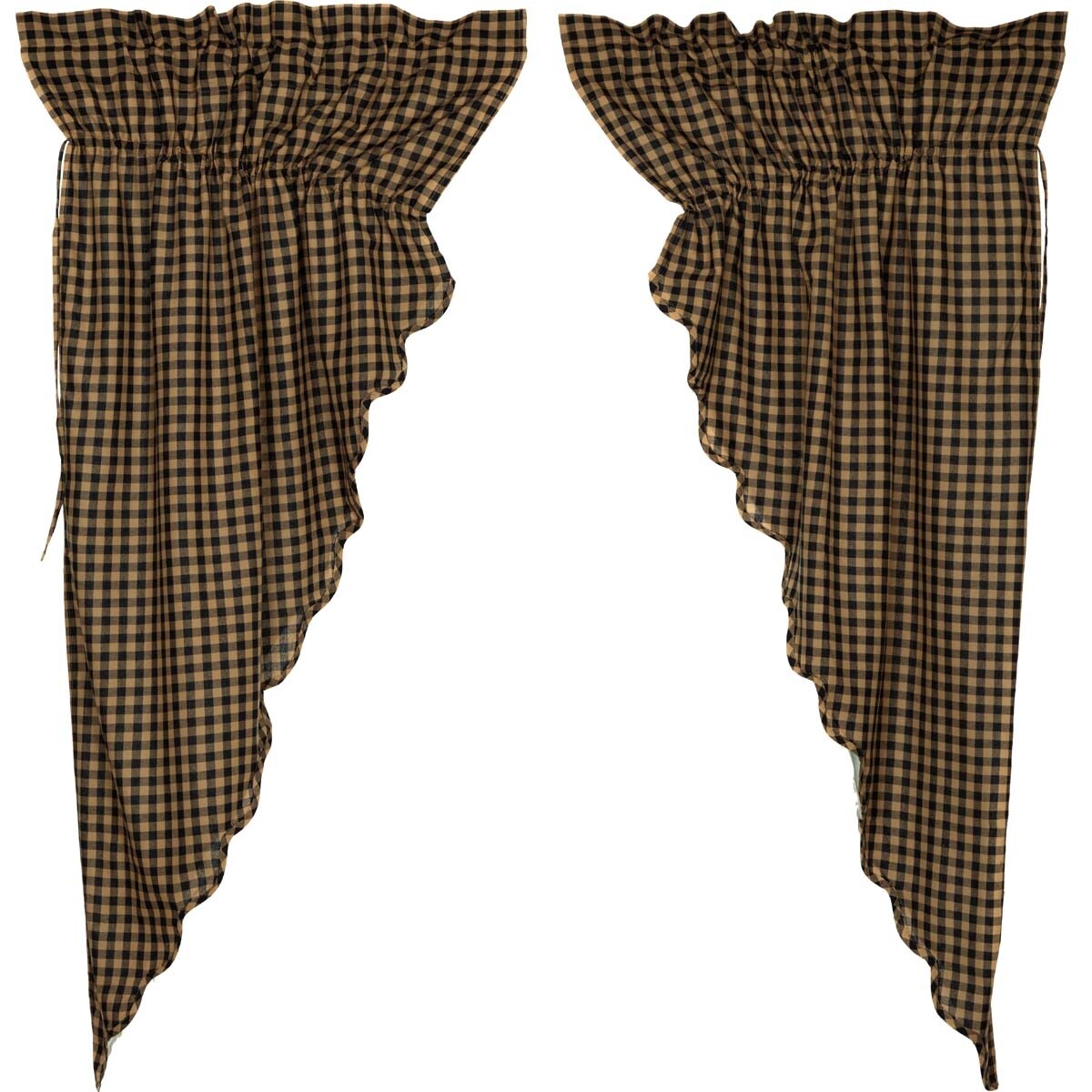 Check Scalloped Prairie Curtain Set 63 X 36