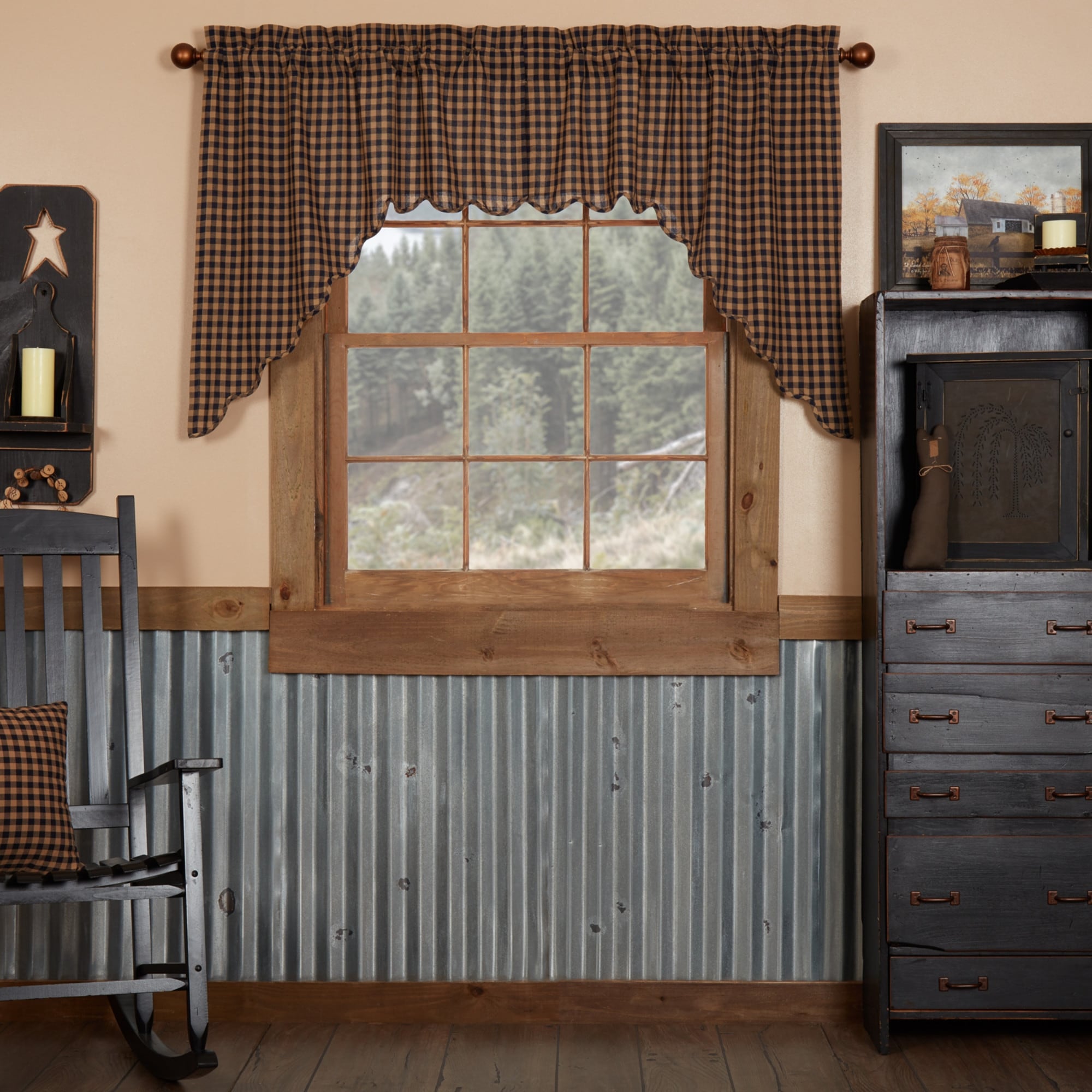 Check Scalloped Swag Set 36 X 36