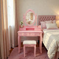 Princess Vanity Desk Set With Mirror And Stool 4 Drawer Makeup Vanity Table With Storage For Girls Bedroom
