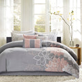 Printed Cotton Sateen Comforter Set Grey Peach Queen