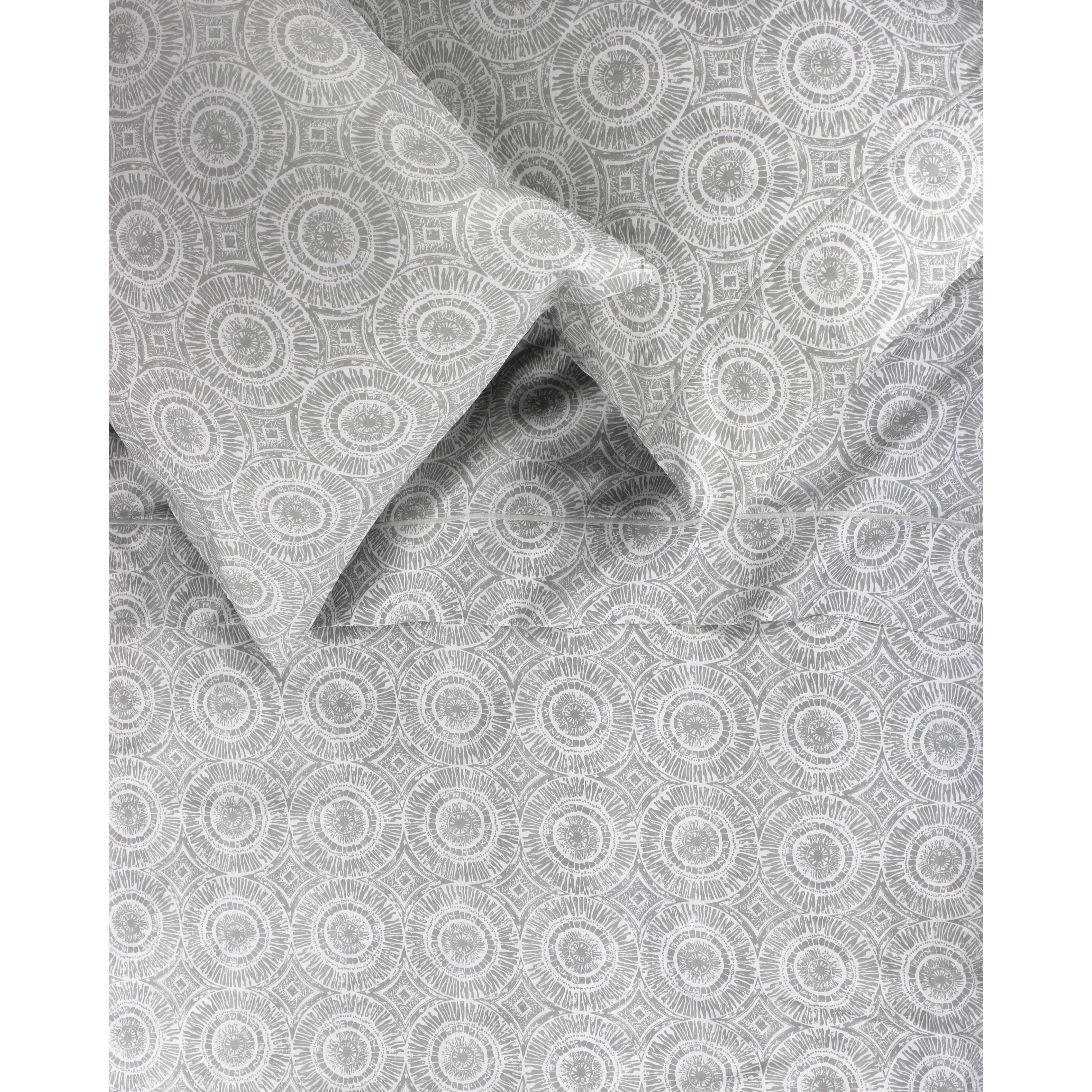 Printed Design Cotton Collection 400 Tc Grey Medallion Sheet Set