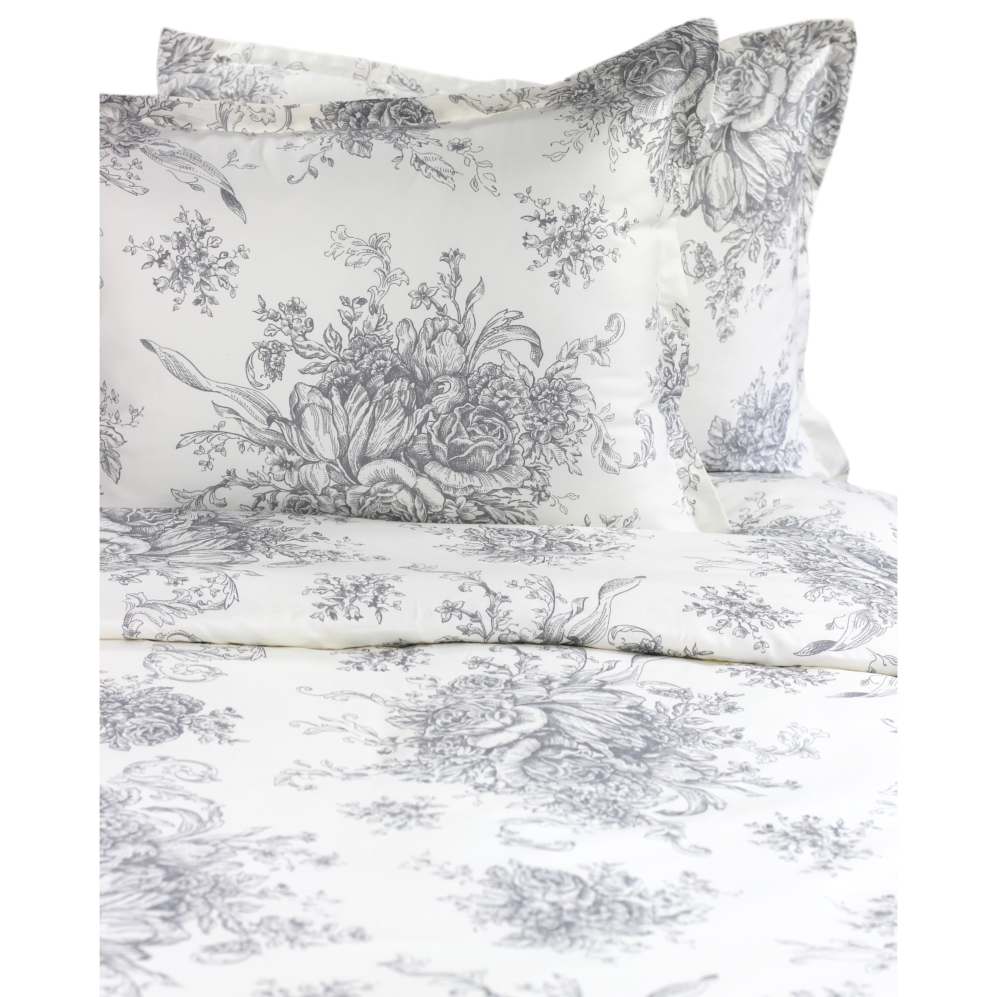 Printed Design Cotton Collection 400 Thread Count Grey Toile Duvet Set