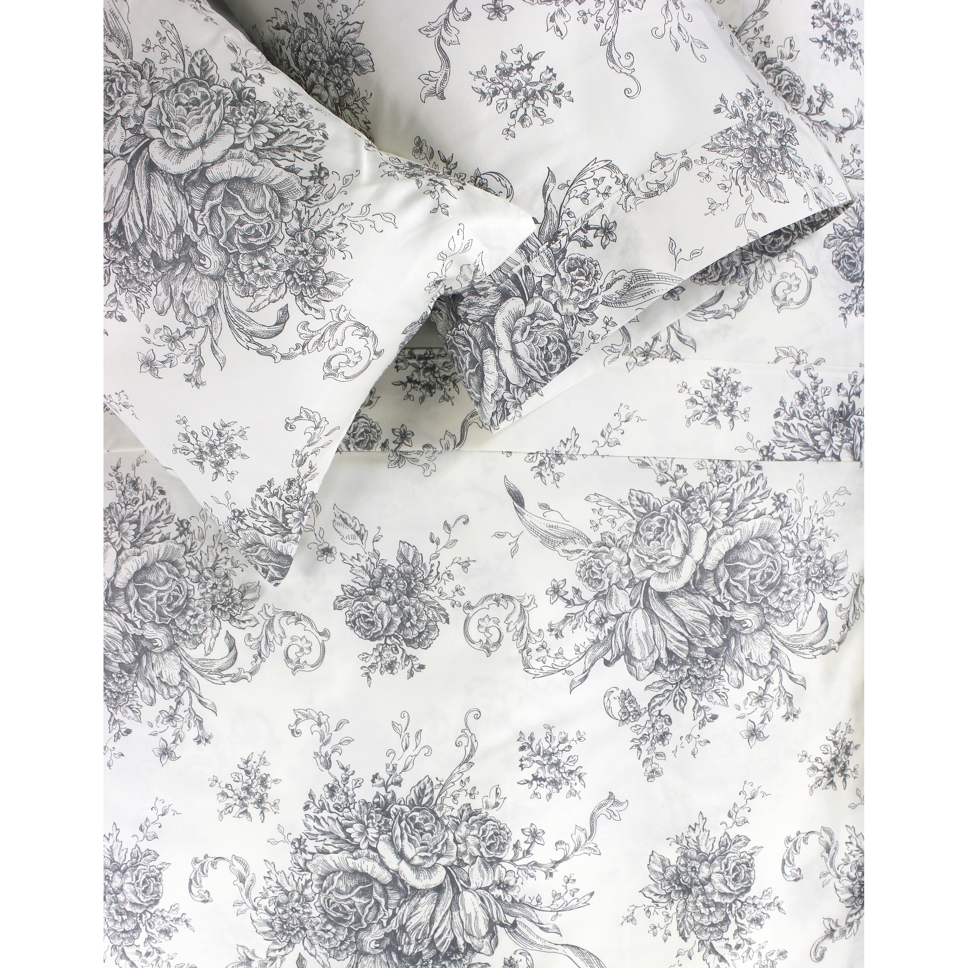 Printed Design Cotton Collection 400 Thread Count Grey Toile Sheet Set