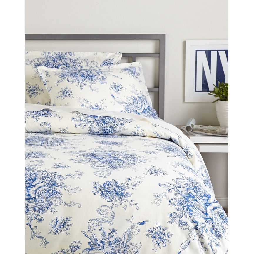 Printed Design Cotton Collection 400 Thread Count Navy Toile Duvet Set