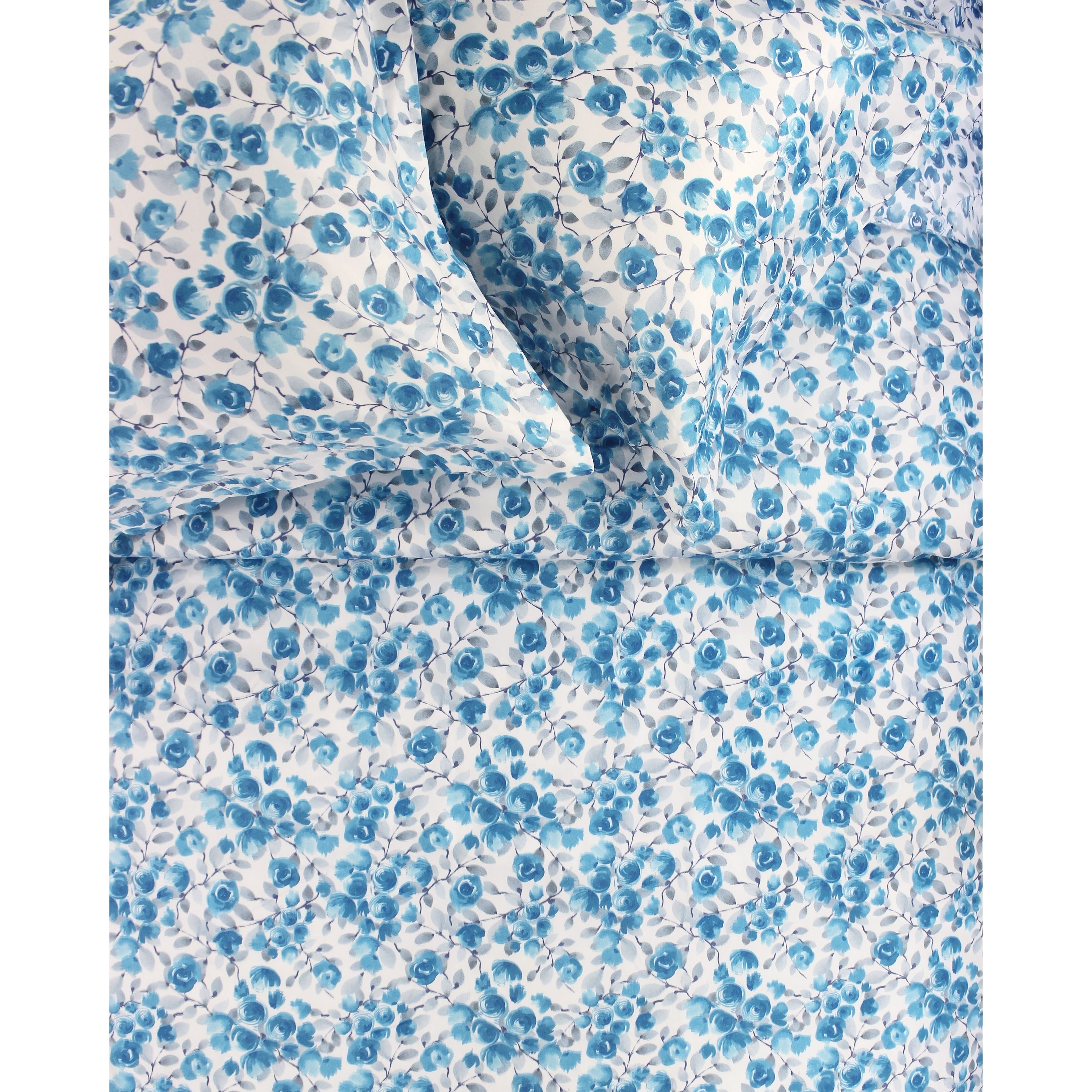 Printed Design Cotton Collection 400 Thread Count Poppy Duvet Set Blue