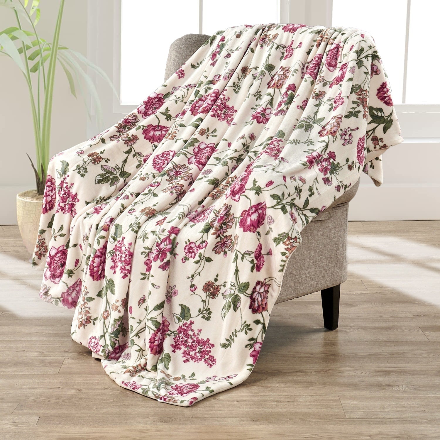 Boon Printed Flannel Tropical Flower French Puerto Rico Floral Throw