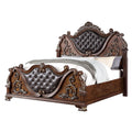 Prio Queen Bed With Carved Details Brown Button Tufted Faux Leather
