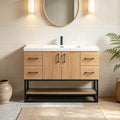 Prismella 36 48 Oak Black Bathroom Vanity With Open Bottom Shelf