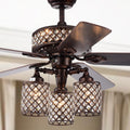 Pristil 5 Blade 52 Inch Rustic Bronze Lighted Ceiling Fans With Crystal Grid Shade