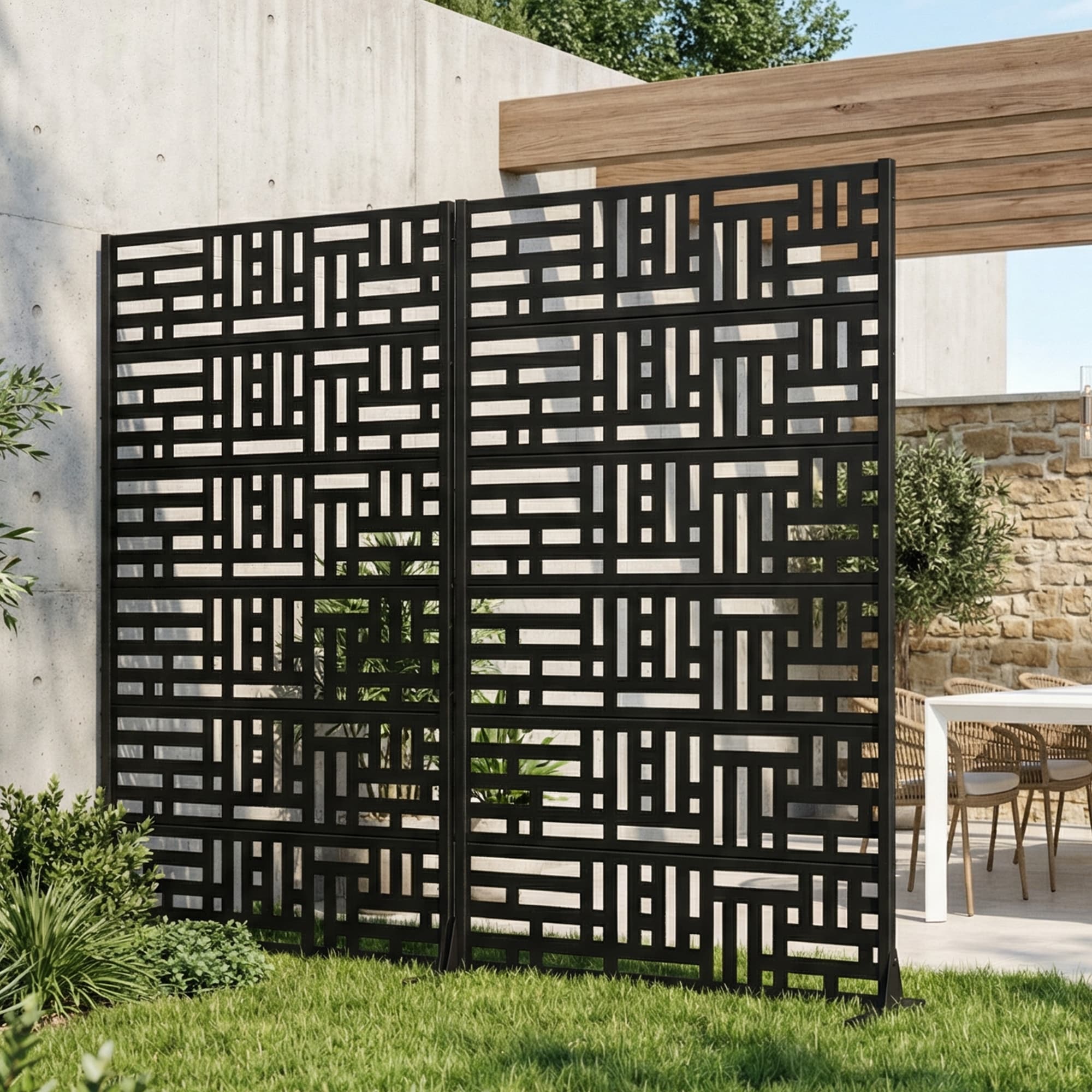 Privacy Metal Screen Fence Panel Horizontal Stripe Pattern Set Of 2 72 X47