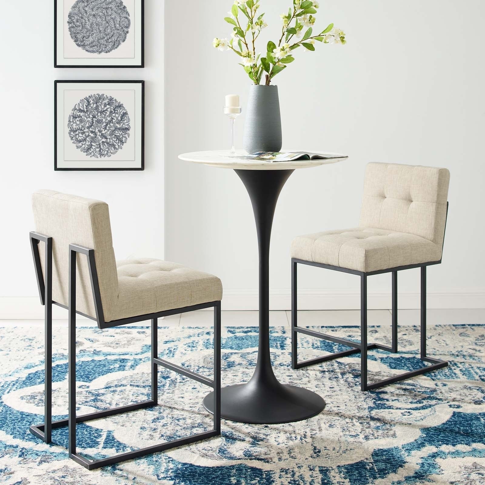 Privy Black Stainless Steel Upholstered Fabric Counter Stool Set Of 2