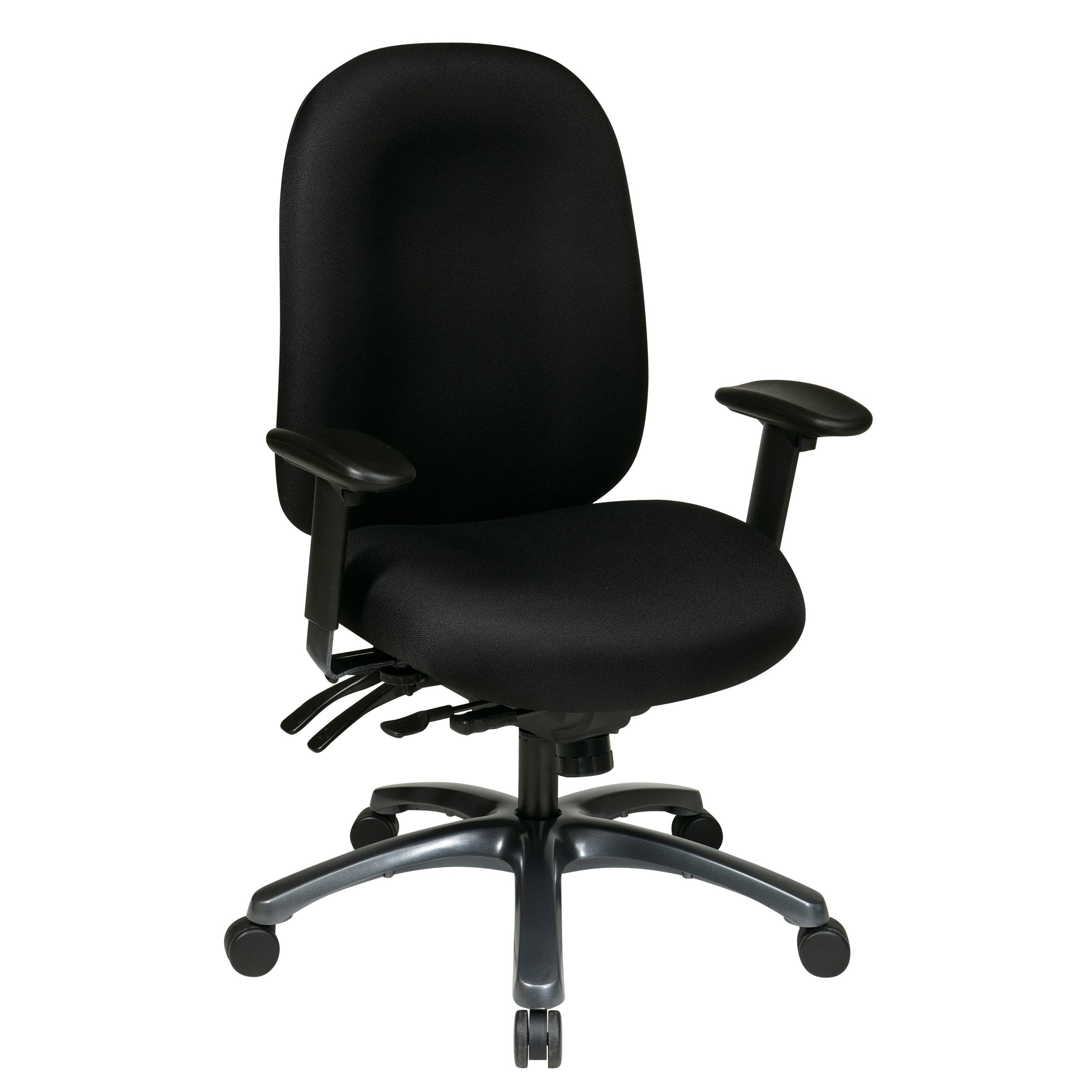 Multi Function High Back Office Chair With Seat Slider And Titanium Finish Base.
