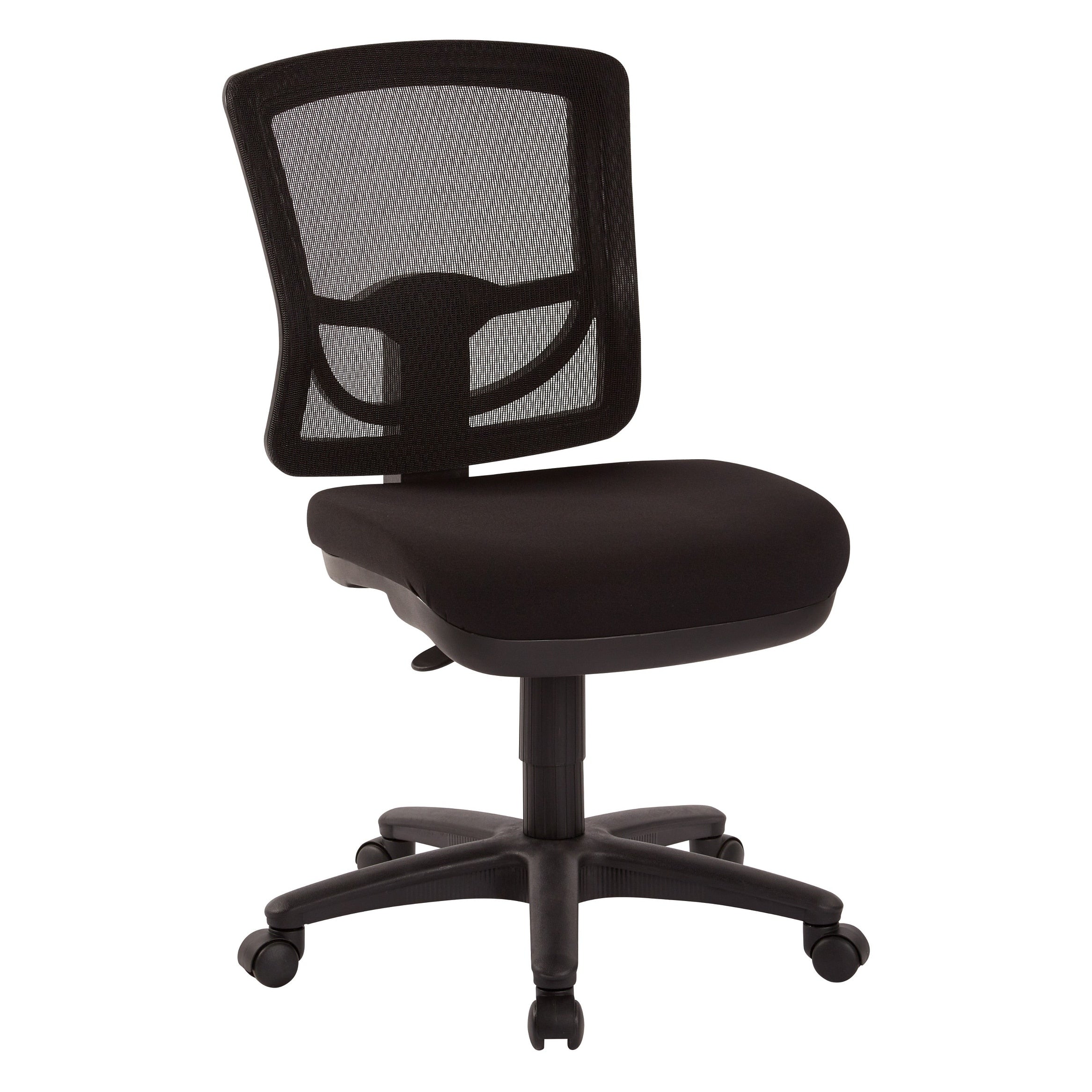 Mesh Back Armless Task Chair With Paded Coal Freeflex Fabric Seat Ratchet Back And Pneumatic Control