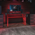 Red Professional Gaming Ergonomic Desk With Cup Holder And Headphone Hook