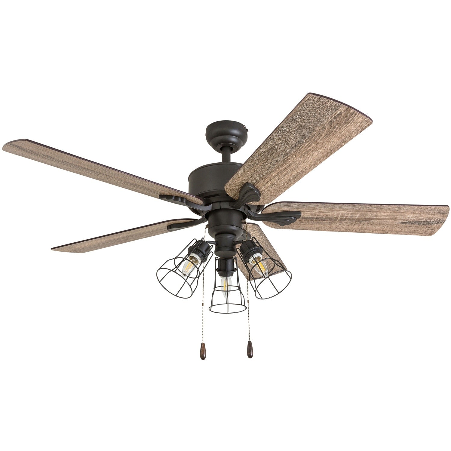 The Gray Barn Hodeken Farmhouse 52 Inch Aged Bronze Led Ceiling Fan In Cage Industrial 3 Light