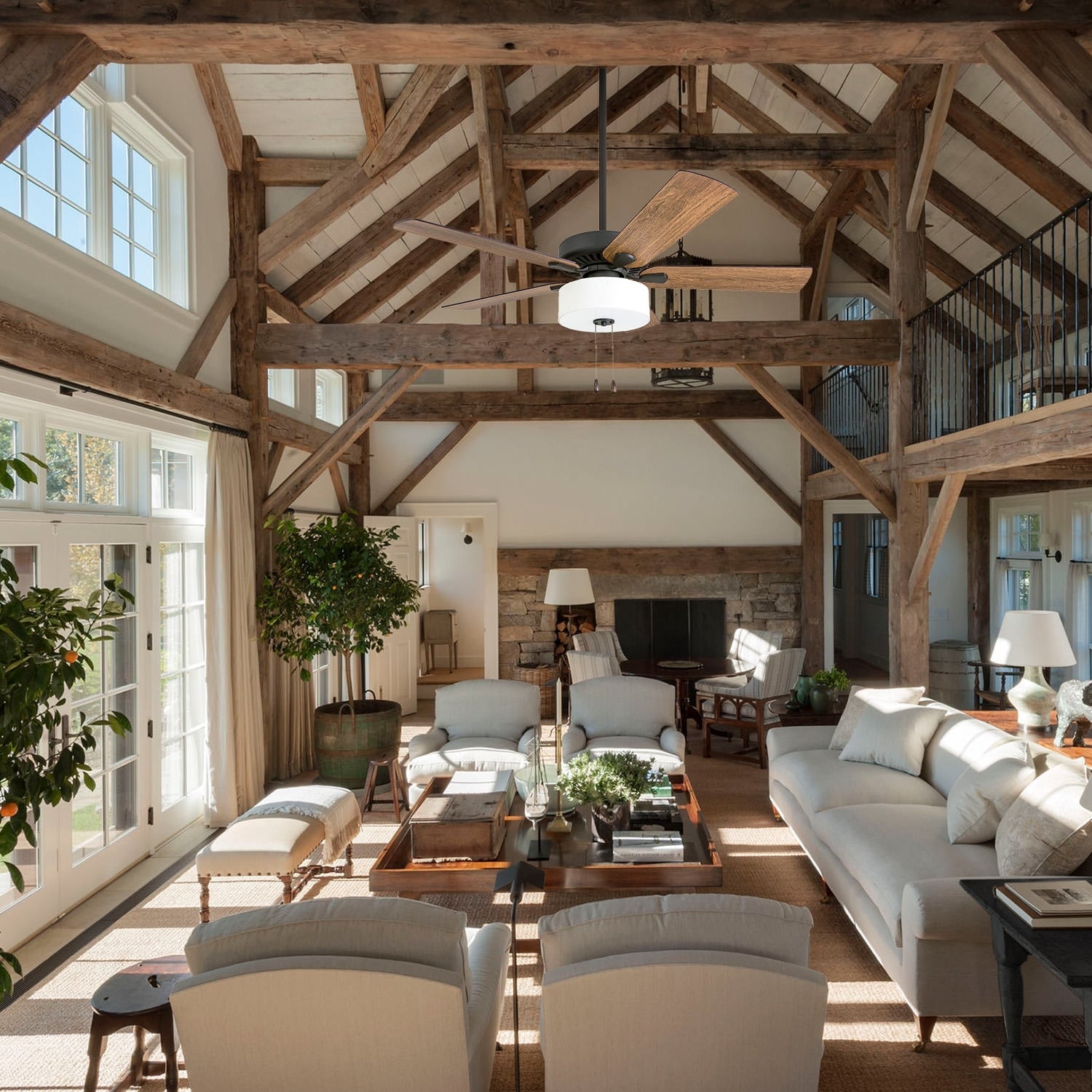 The Gray Barn Hatekin Farmhouse 52 Inch Aged Bronze Led Ceiling Fan In Linen Drum Light In 3 Speed Remote