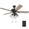 Prominence Home Madison County Aged Bronze Steel Wood 42 Inch Industrial Led Ceiling Fan With 3 Caged Lights And 3 Speed Remote