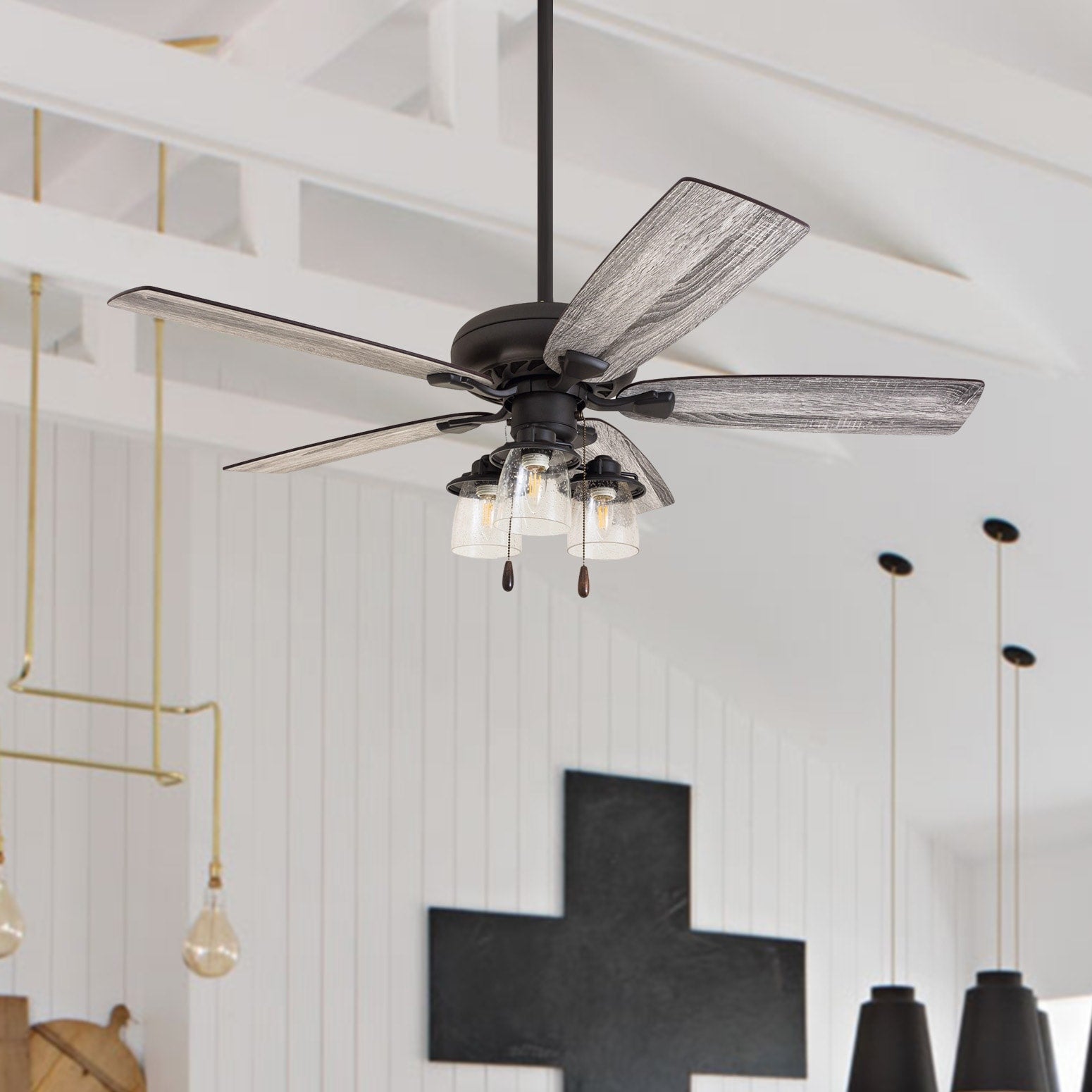 The Gray Barn Chevening 52 Inch Coastal Indoor Led Ceiling Fan With Pull Chains 5 Reversible Blades