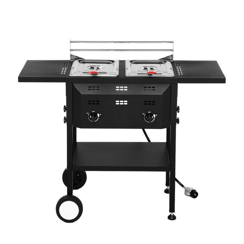 Propane Deep Fryer In Black With Rolling Cart And Storage Shelves For Outdoor Backyard Cooking Frying N A