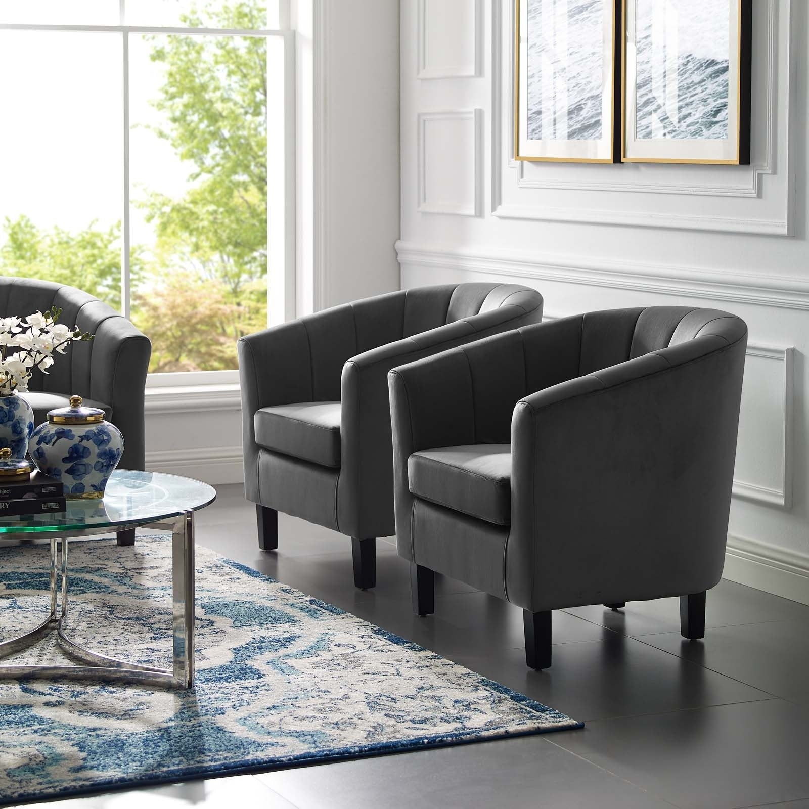 Silver Orchid Streitmann Channel Tufted Velvet Armchair Set Of 2