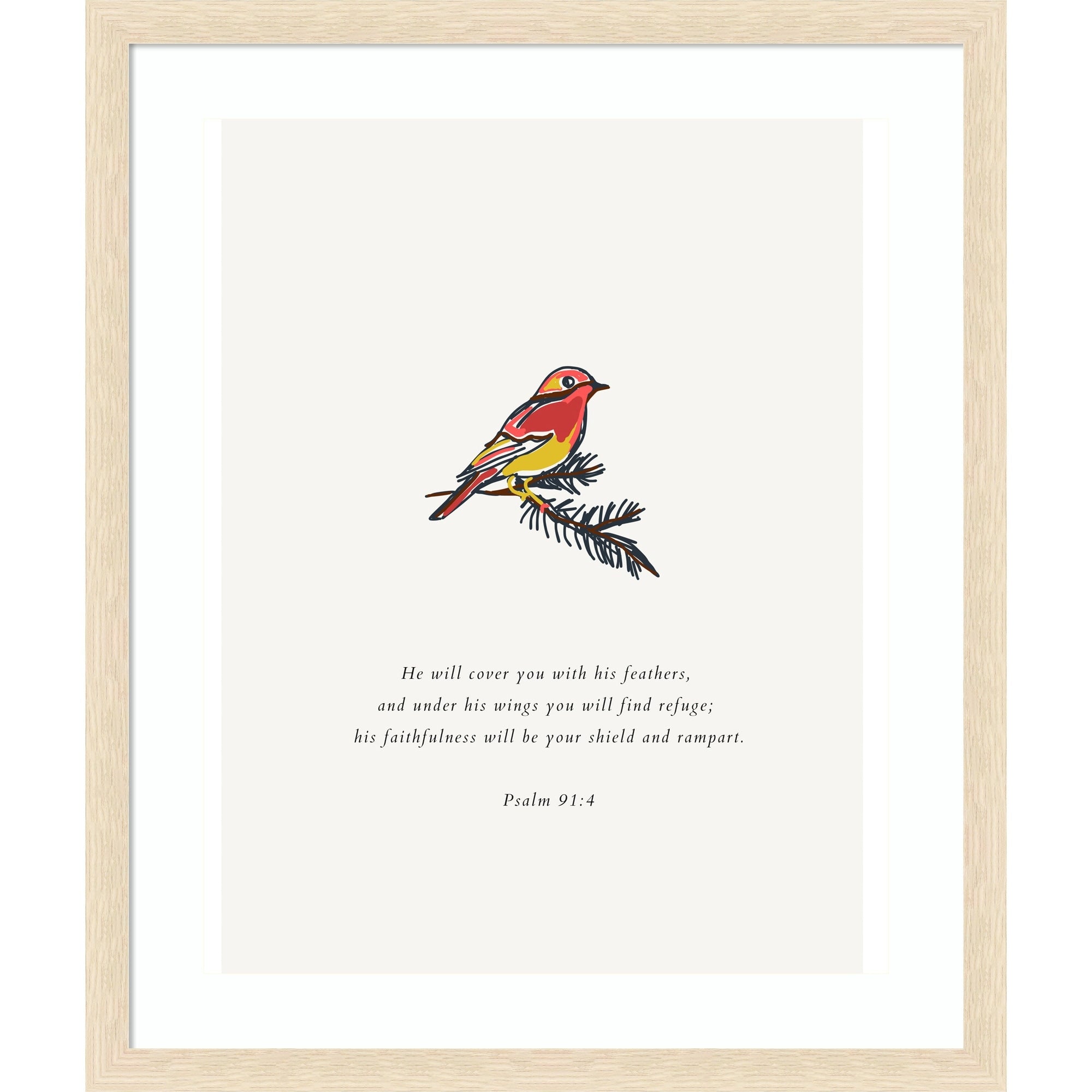 Psalm 91 4 Scripture By Art Of Living Wood Framed Wall Art Print
