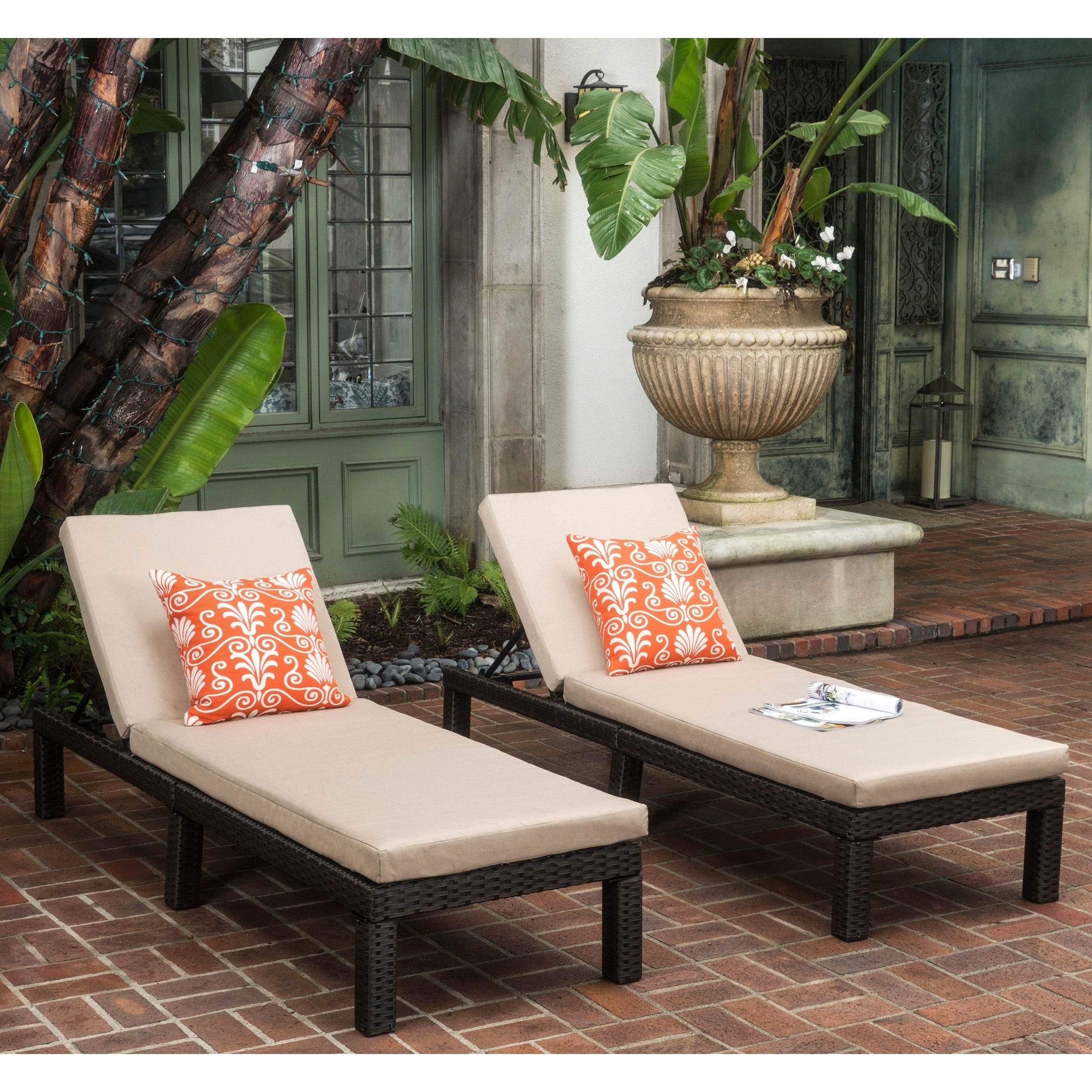 Puerta Outdoor Adjustable Pe Wicker Chaise Lounge With Cushion By Christopher Knight Home Set Of 2