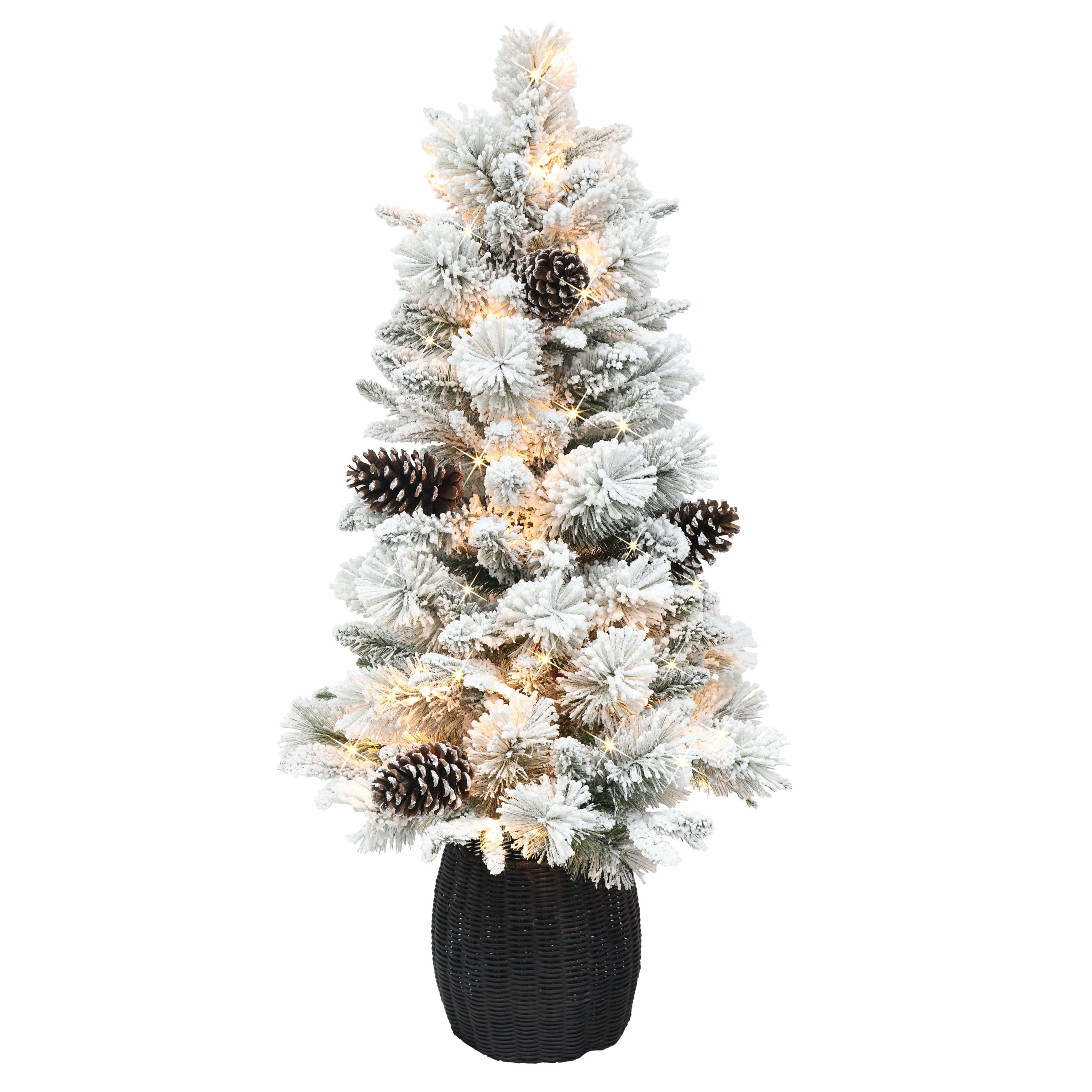 Puleo International 3.5 Pre Lit Flocked Artificial Christmas Tree With 35 Ul Listed Clear Incandescent Lights 3.5