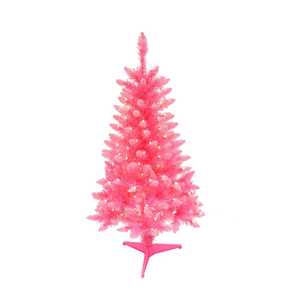Puleo International 4 Pre Lit Fashion Pink Pine Artificial Christmas Tree With 150 Ul Clear Lights N A
