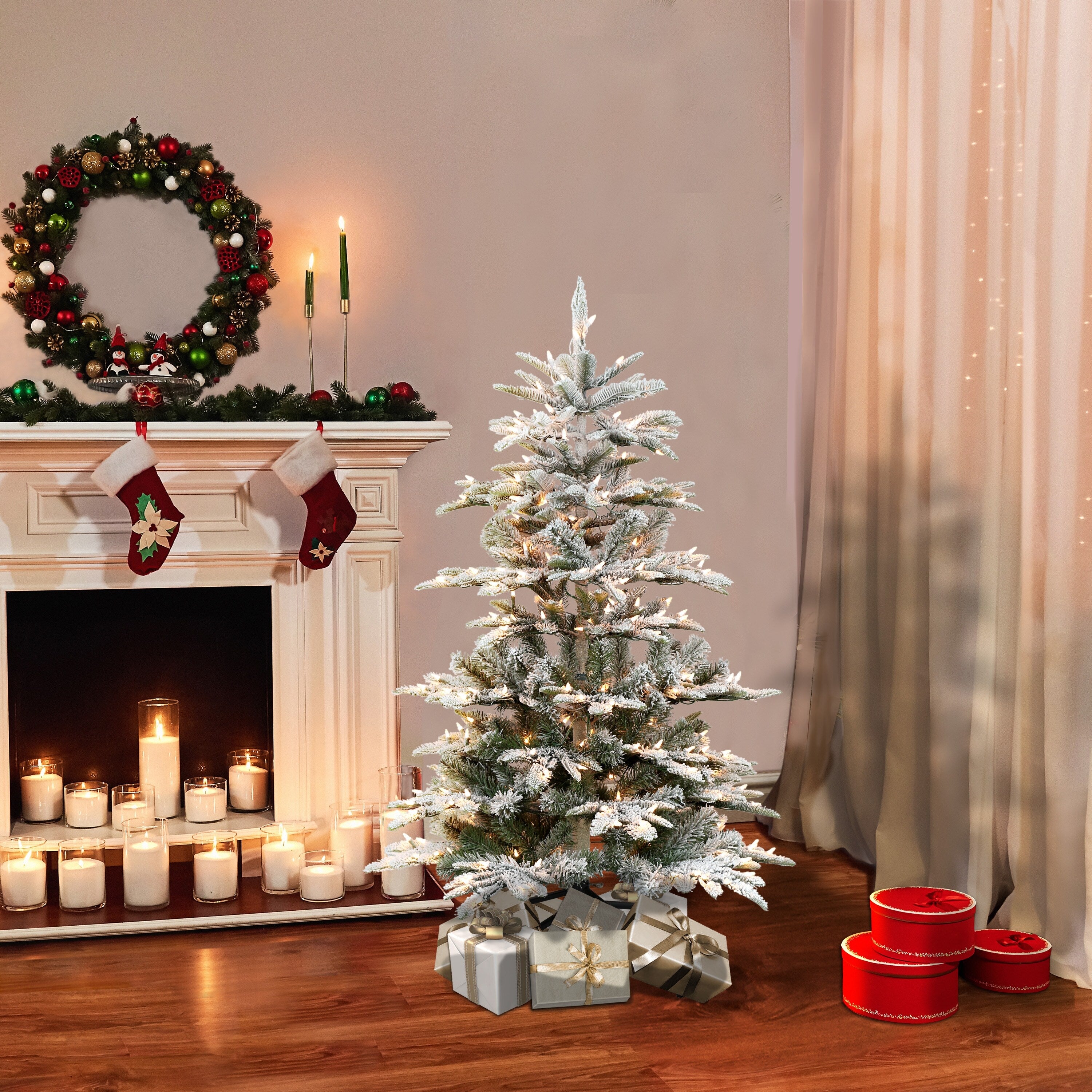 Puleo International 4.5 Pre Lit Flocked Aspen Fir Artificial Christmas Tree With 250 Ul Clear Lights N A