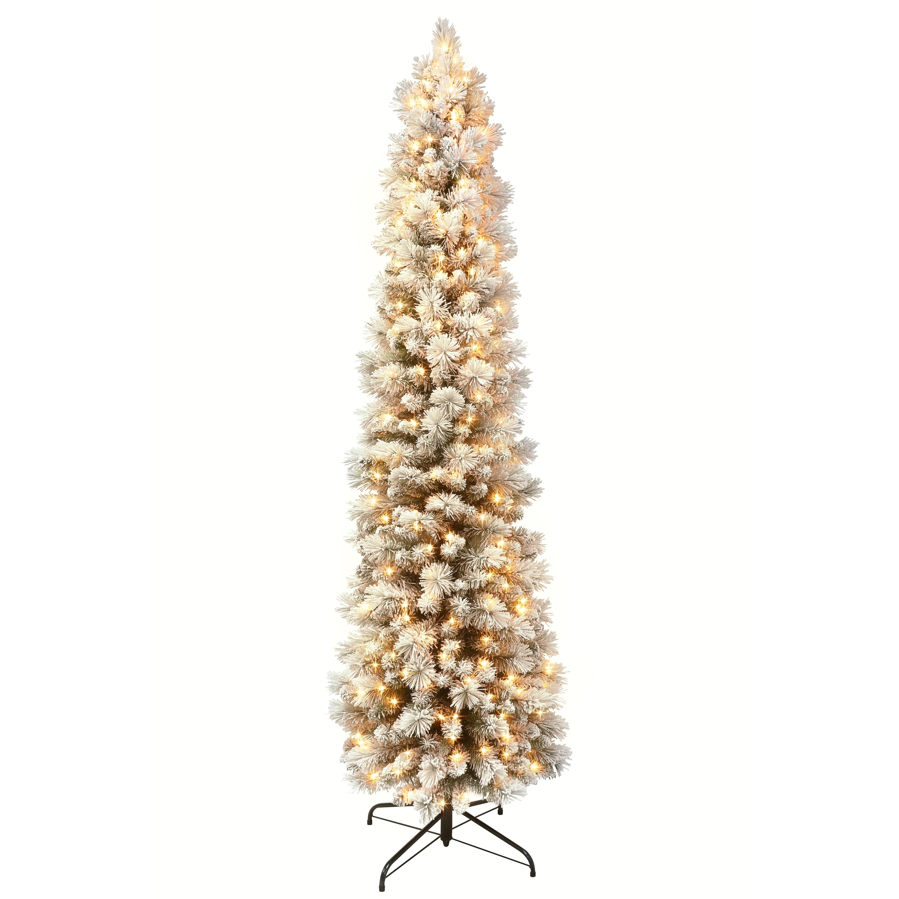 Puleo International 6.5 Pre Lit Flocked Portland Pine Pencil Artificial Christmas Tree With 300 Ul Listed Clear Lights N A