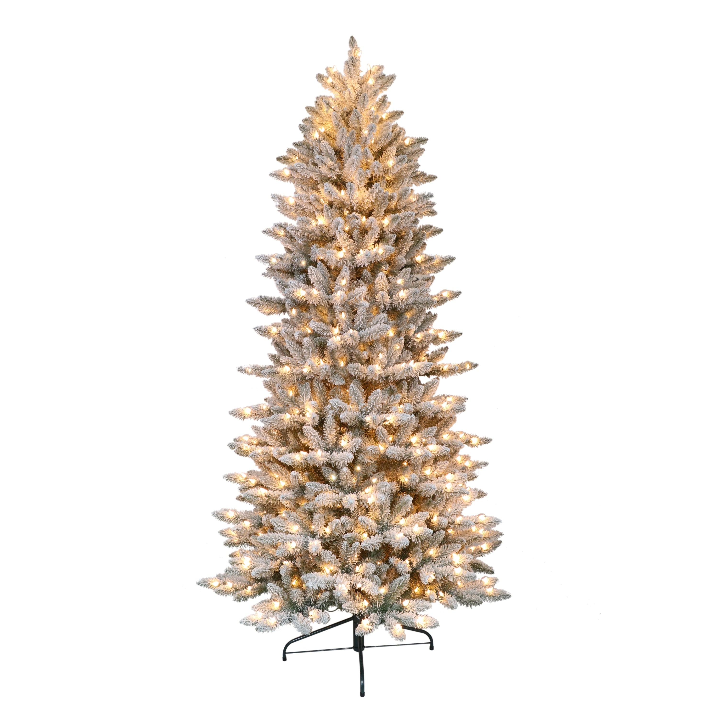 Puleo International 7.5 Pre Lit Flocked Slim Fraser Fir Artificial Christmas Tree With 500 Ul Clear Lights N A