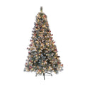 Puleo International 7.5 Pre Lit Sterling Pine Christmas Tree With 600 Ul Clear Lights Pine Cones Berries Silver Glitter