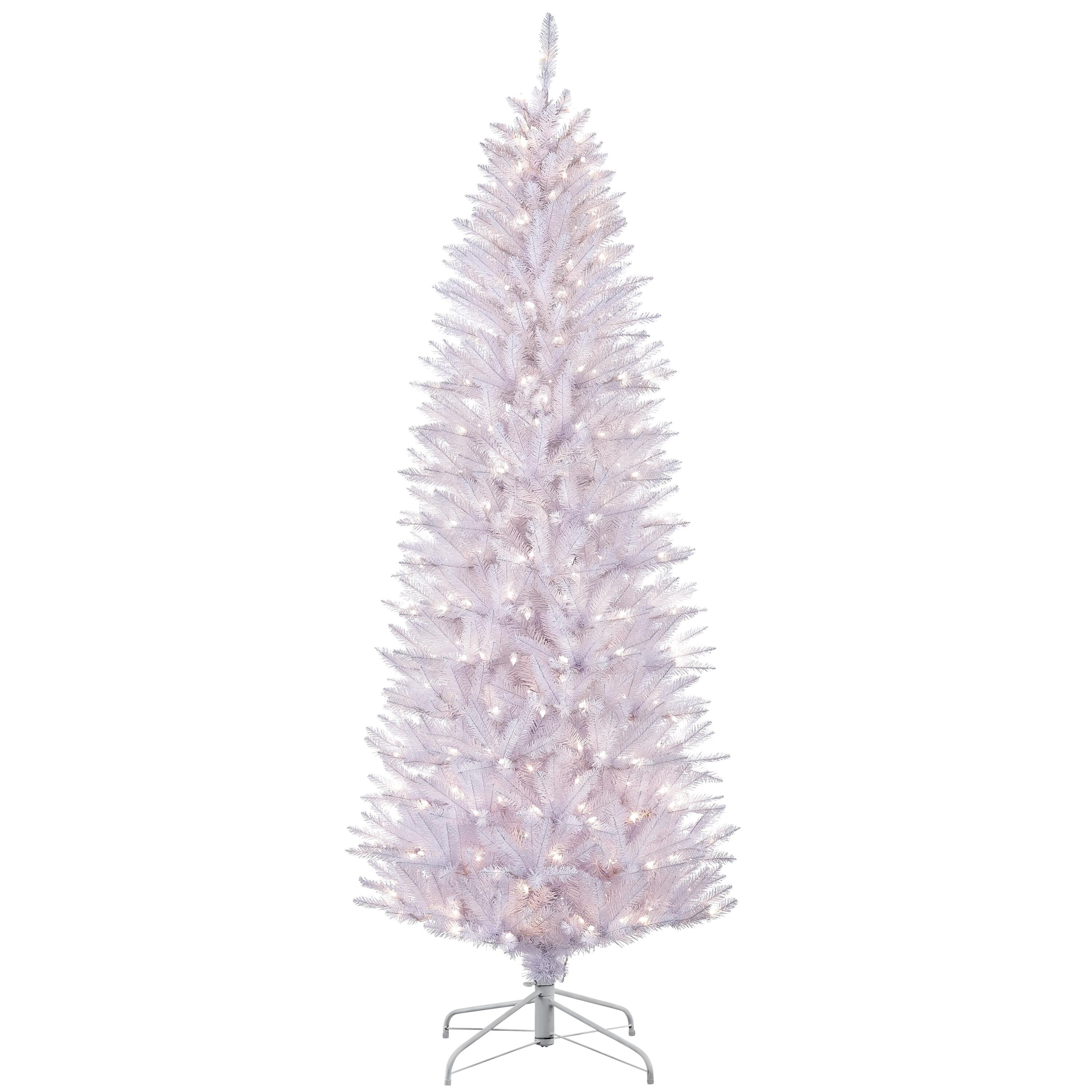 Puleo International 7.5 Ft White Pencil Fraser Fir Christmas Tree With 350 Clear Lights