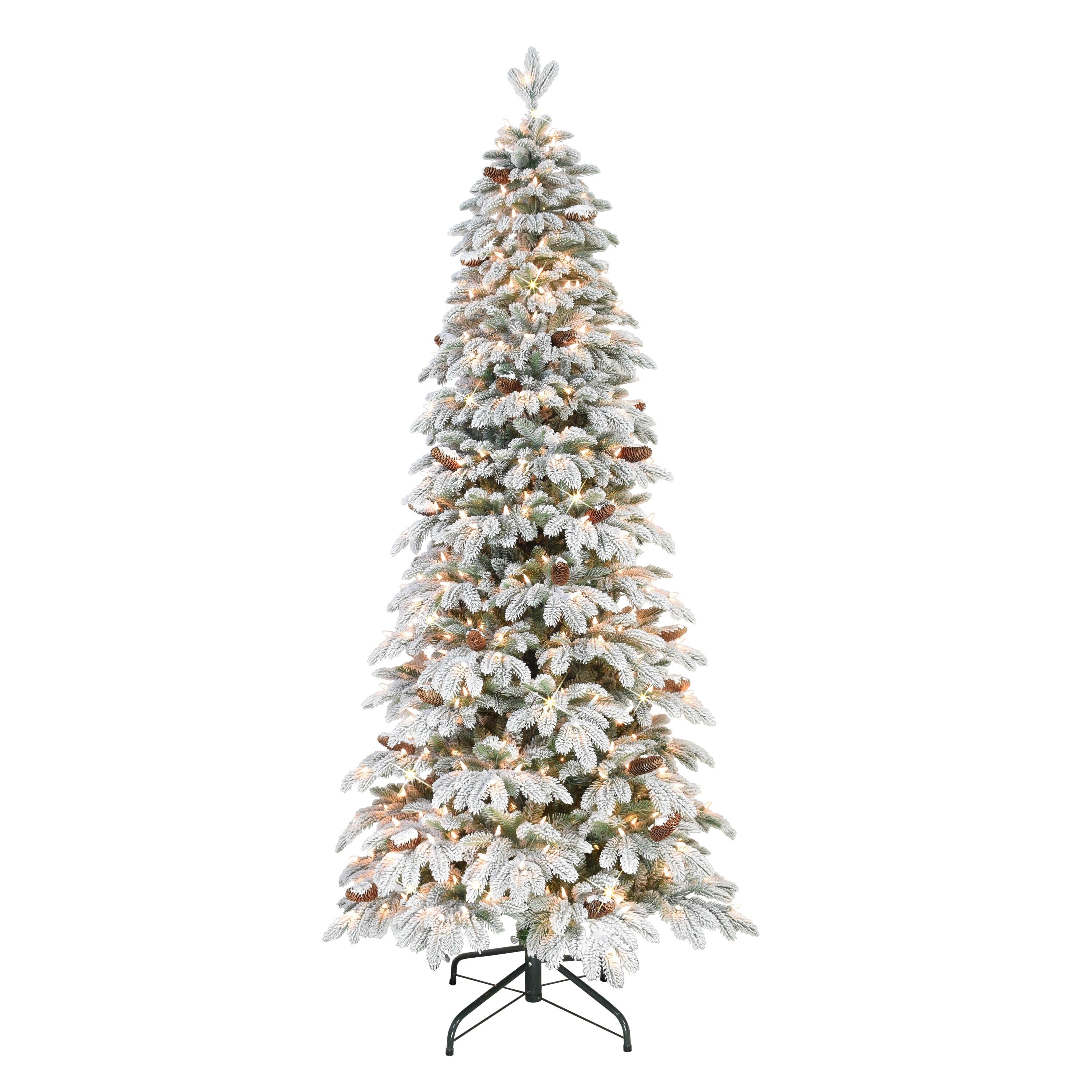 Puleo International 7.5 Pre Lit Flocked Slim Montville Spruce Christmas Tree With 450 Ul Listed Clear Incandescent Lights 7.5