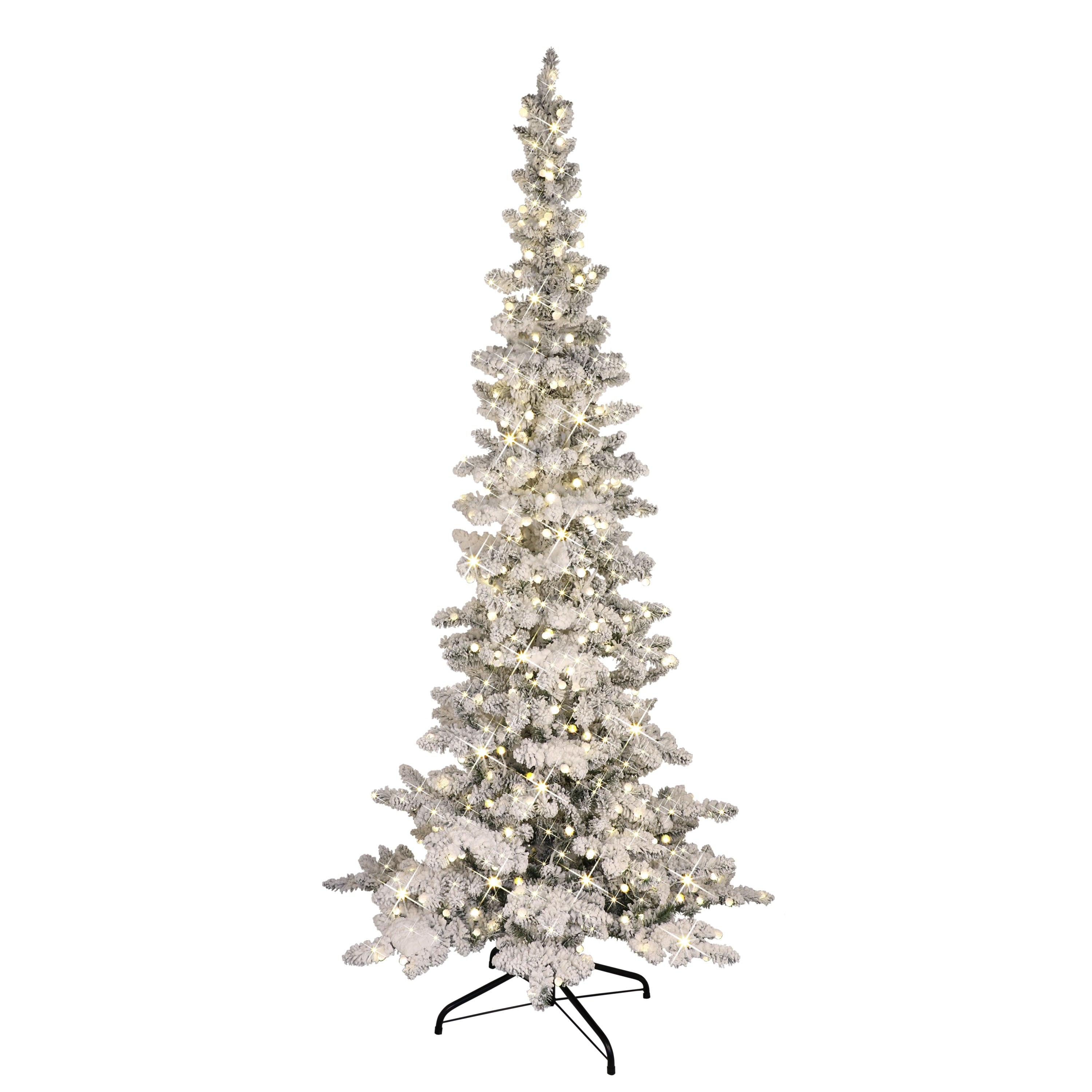 Puleo International 7.5 Pre Lit Flocked Slim Whistler Pine Christmas Tree W Sure Lit Pole 400 Warm White Led Globe Lights