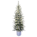 Puleo International 7.5 Pre Lit Potted Flocked Arctic Fir Pencil Artificial Christmas Tree With 230 Warm White Led Lights 7.5