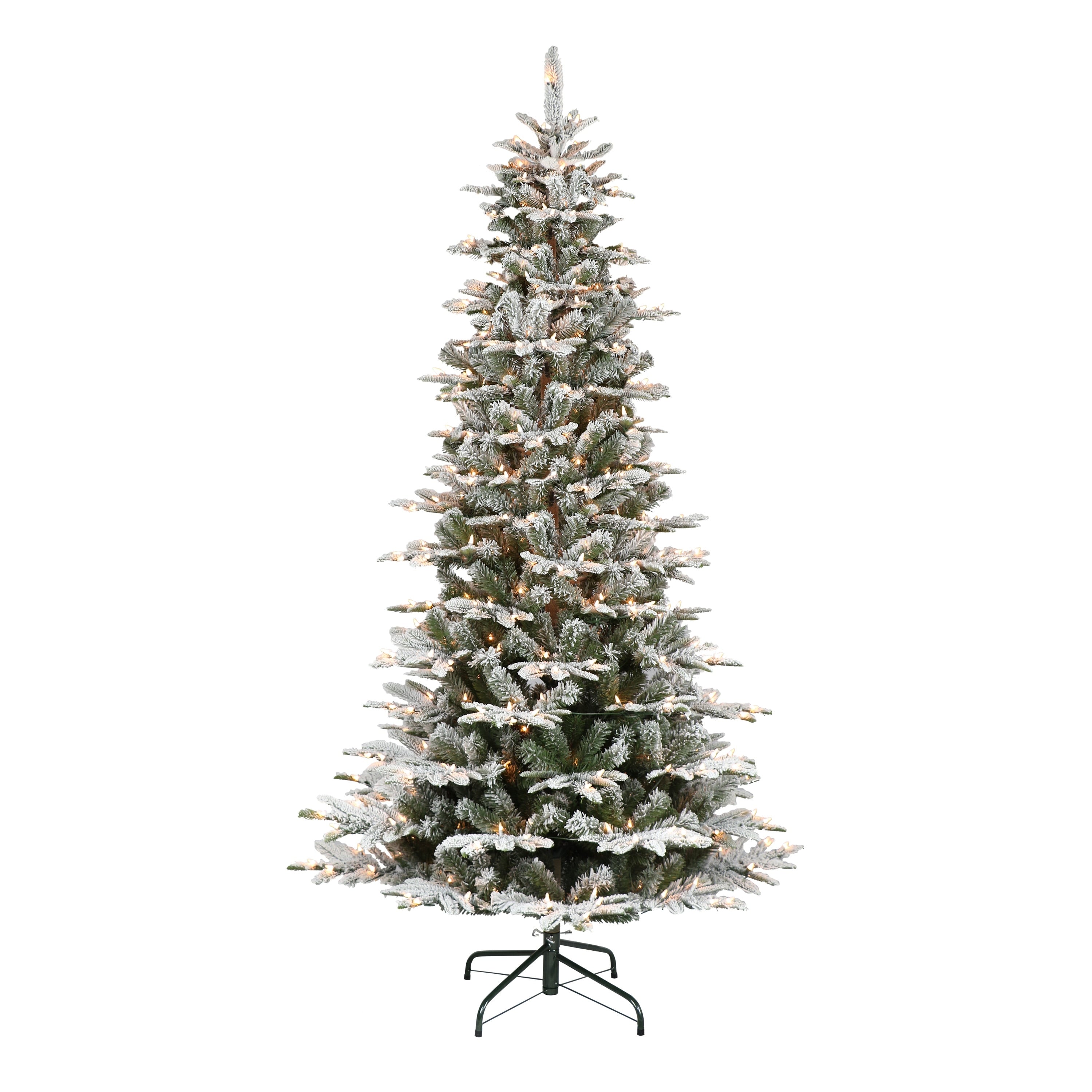 Puleo International 7.5 Pre Lit Slim Flocked Aspen Fir Artificial Christmas Tree With 450 Ul Clear Lights N A