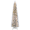 Puleo International 7.5 Ft Flocked Pencil Portland Pine Christmas Tree W 350 Clear Lights