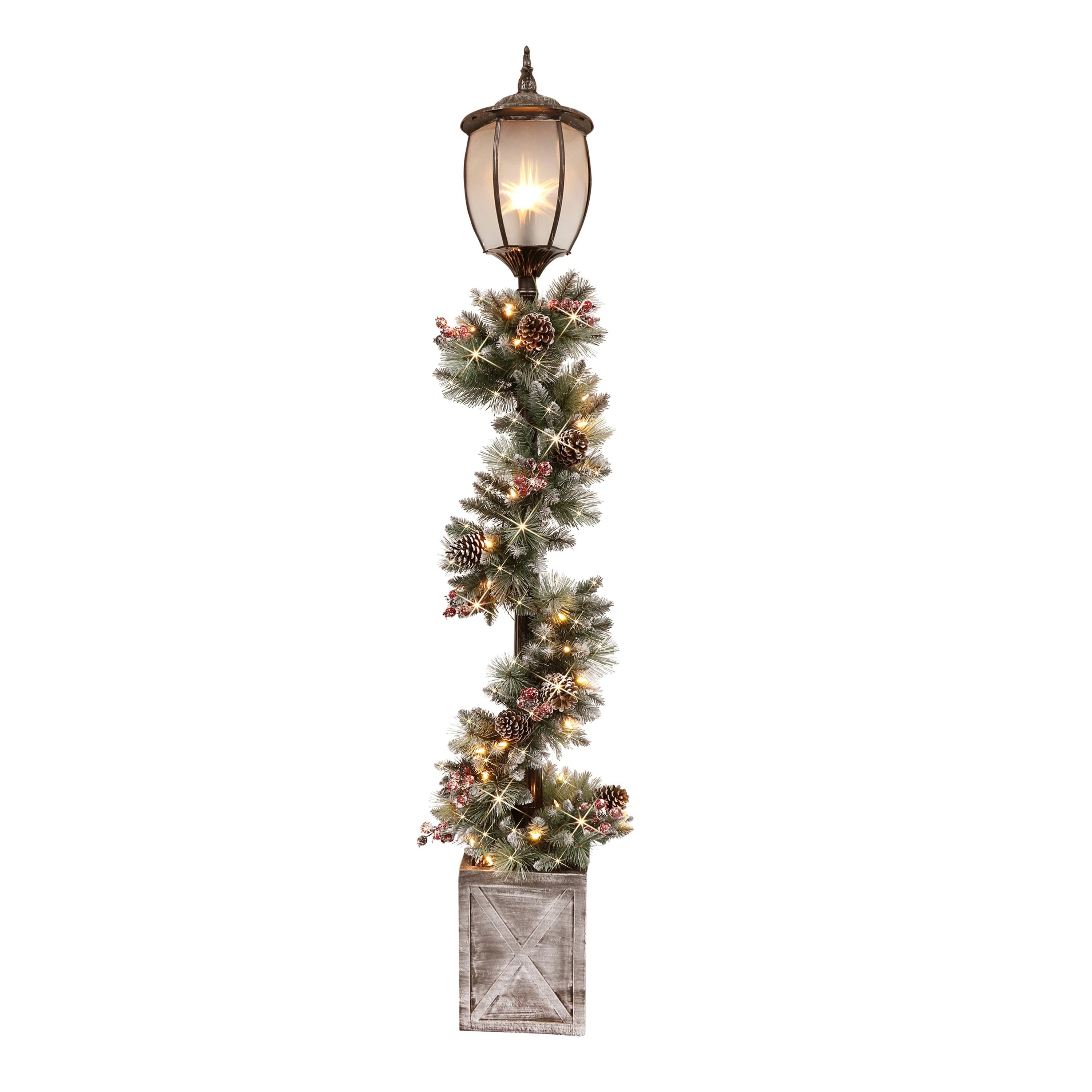 Puleo International 7 Lamp Post With Decorated Garland And 50 Warm White Led Lights N A