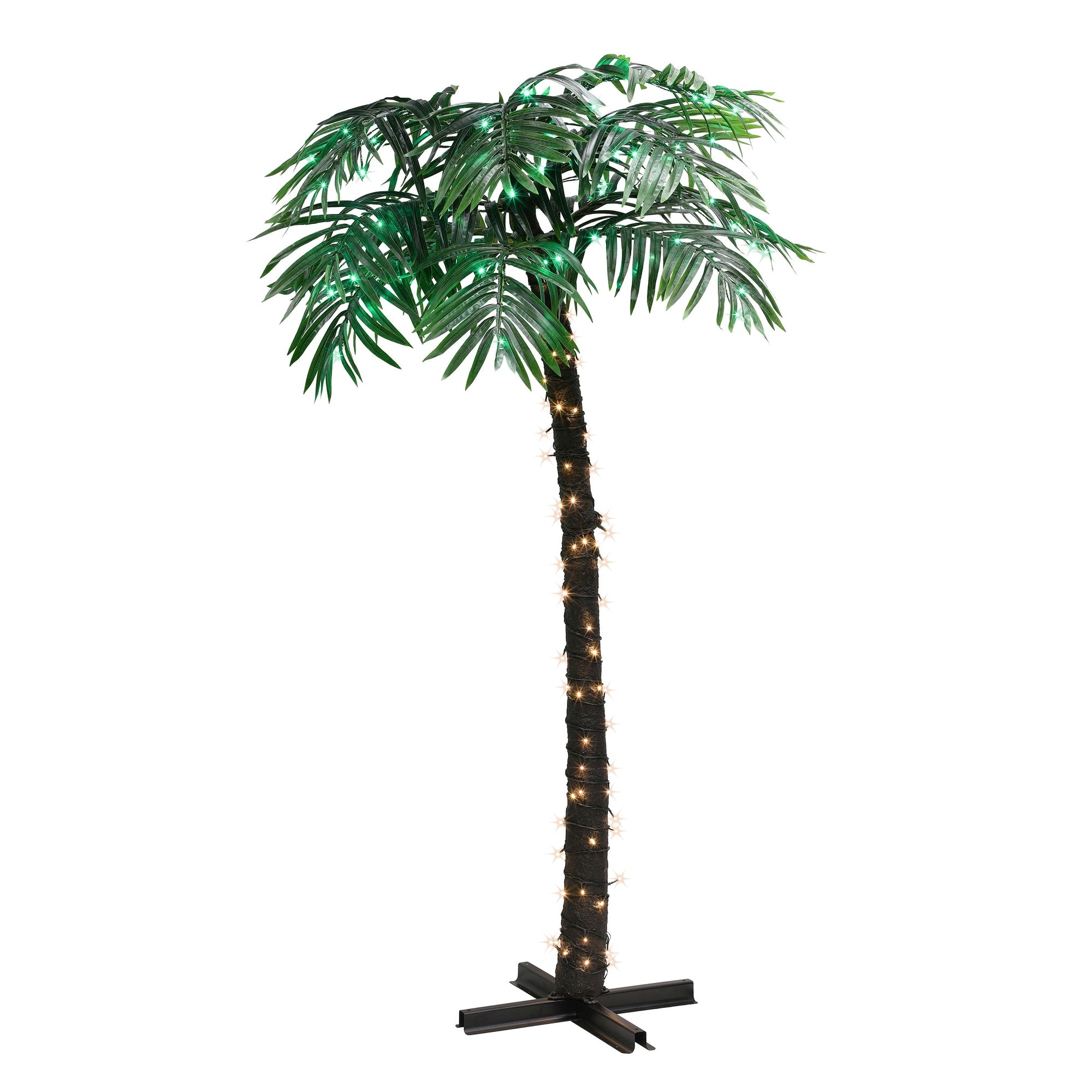 Puleo International 8 Pre Lit Palm Tree With 192 Green Warm White Led Lights 8