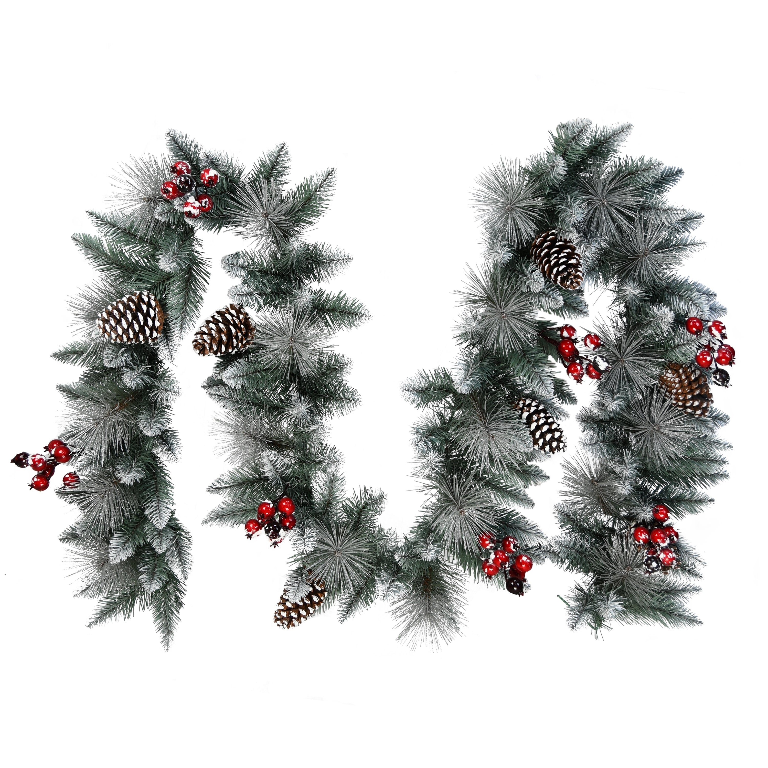 Puleo International 9 Sterling Pine Artificial Garland With Pine Cones Red Berries And Silver Glitter Accents N A