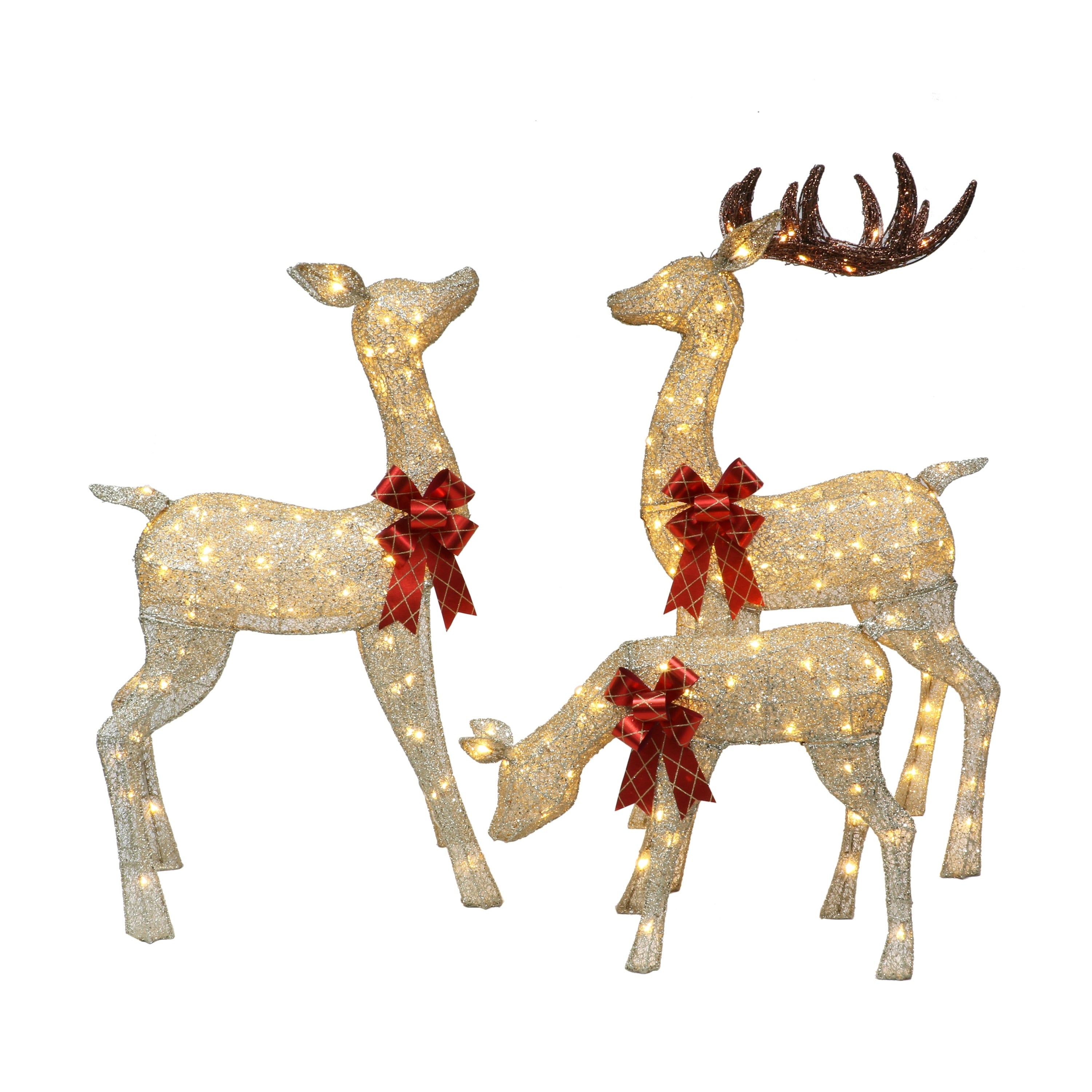 Puleo International Set Of 3 Deer Family With Warm White Led Lights Gold 52.4