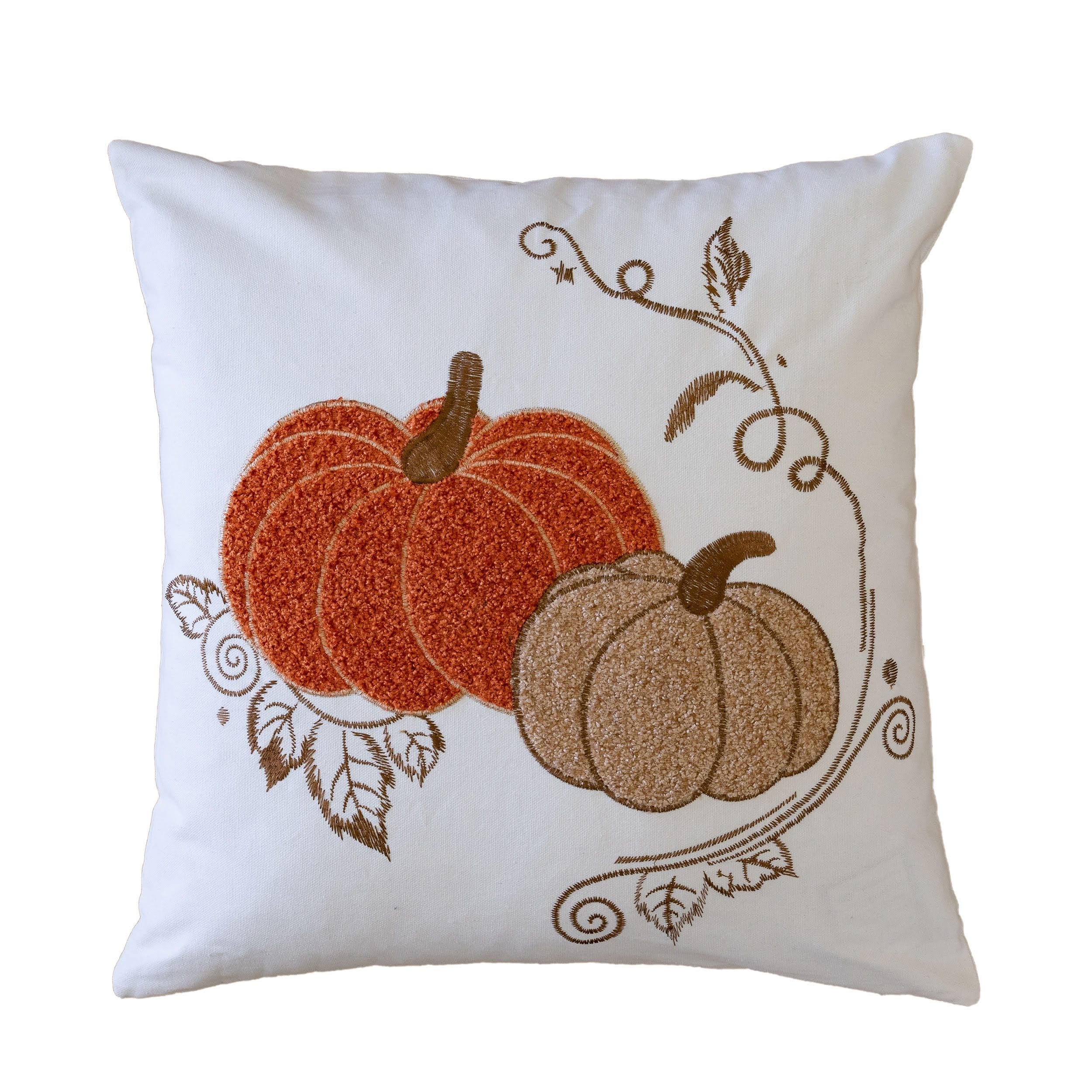 Pumpkin Embroidered Cotton Throw Pillow Autumn Harvest Accent Cushion Set Of 2