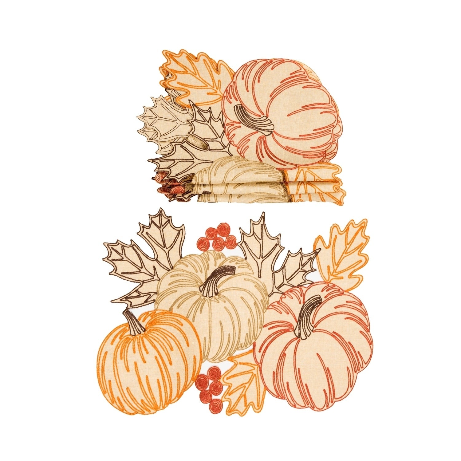 Pumpkin Party Embroidered Cutwork 16 Inch Round Placemats Set Of 4