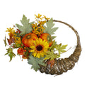 Pumpkin And Sunflower Fall Harvest Artificial Cornucopia Wreath 20 Inch Unlit